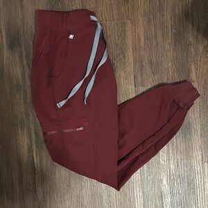 Figs Burgundy Joggers with Gray Drawstring